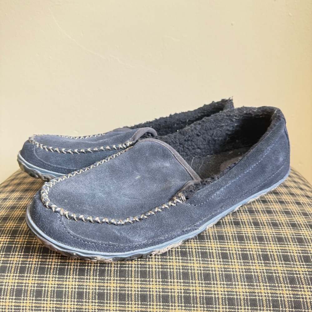 LL Bean 301052 Suede Fleece Lined Moccasin Slippers Size 10 Navy Blue